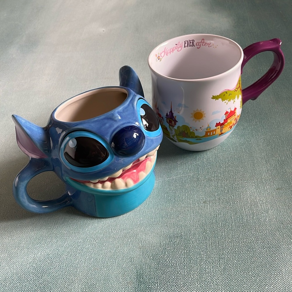 Disney Lilo And Stitch 3D Stitch 12 oz Mug + Princess Castles Mug